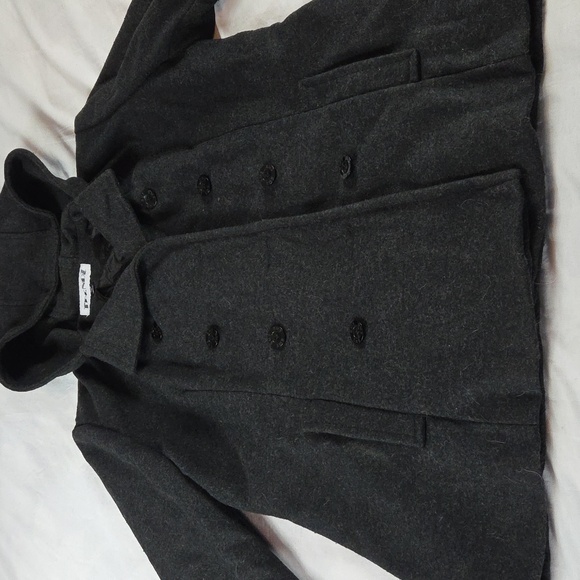 TRENDZ Women's Wool Charcoal Black Grey Hooded Peacoat XL - Picture 4 of 9